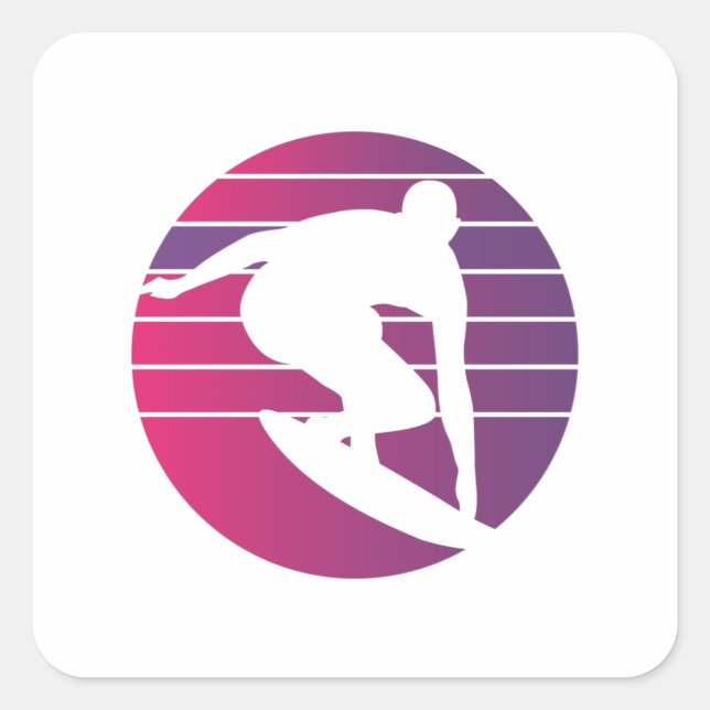 Surfer Retro Surfing Sunset Square Sticker (Front)