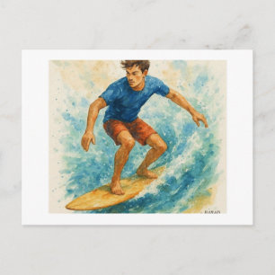 Surfer Riding a Wave,  Postcard