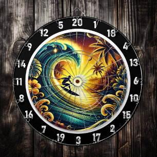 Surfer Riding Sunset Wave Wall Art Dartboard