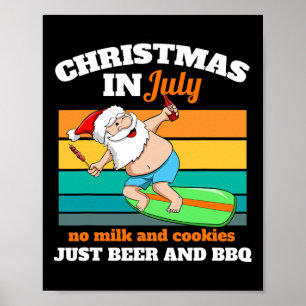 Surfer Santa Beer And Bbq Xmas Party Beach Christm Poster