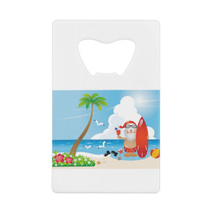 surfer santa claus credit card bottle opener