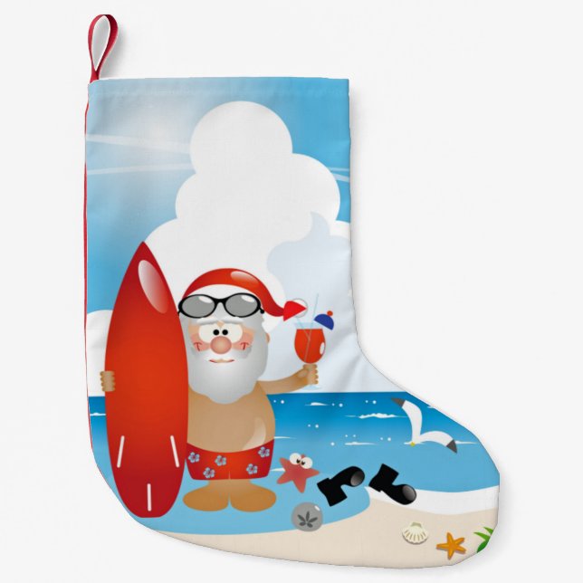 surfer santa claus small christmas stocking (Front)