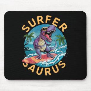 Surfer Saurus T-rex Dinosaurs Surfing Dino Rider  Mouse Pad