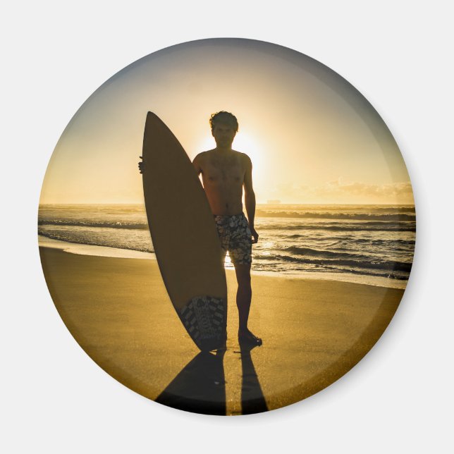 Surfer silhouette during sunrise magnet (Front)