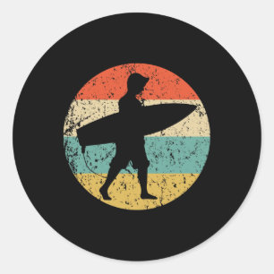 Surfer Silhouette Retro Surfing  Classic Round Sticker