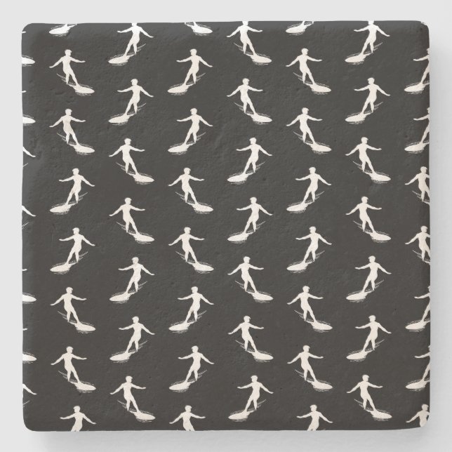 Surfer Silhouette Surfing with Surfboard Pattern Stone Coaster (Front)
