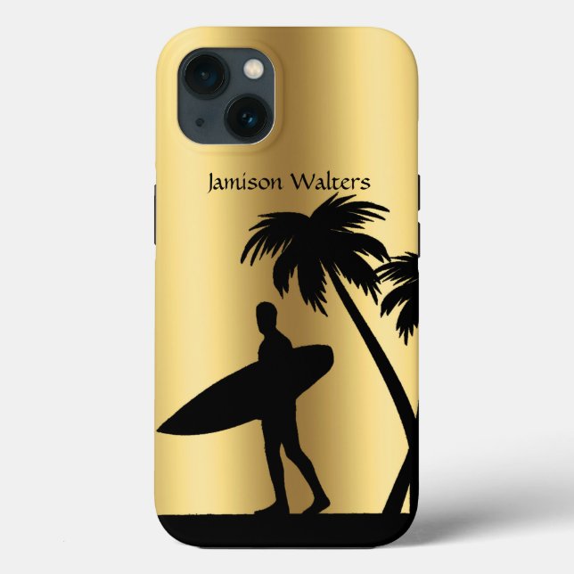 Surfer Silhouette tropical scene Personalize Case-Mate iPhone Case (Back)