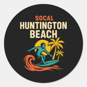 Surfer Socal Huntington Beach Vintage Mens Beach L Classic Round Sticker