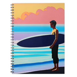 Surfer Standing on a Beach At Sunset Notebook