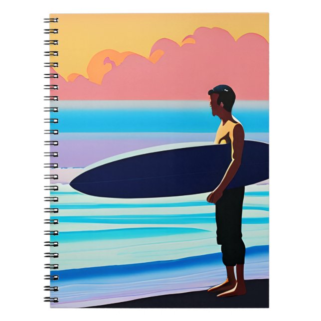 Surfer Standing on a Beach At Sunset  Notebook (Front)
