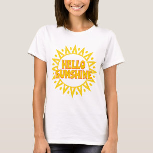 Surfer Style Hello Sunshine Lettering Yellow Sun T T-Shirt