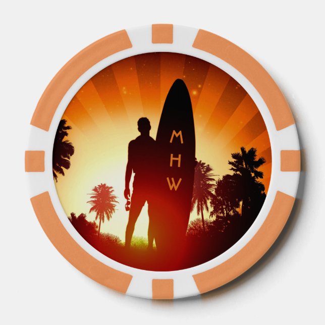 Surfer Sunset custom monogram poker chips (Front)