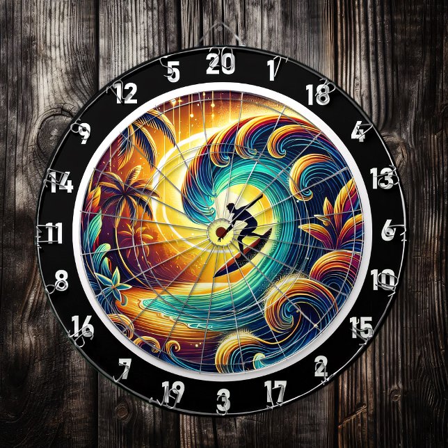 Surfer Sunset Wave Artwork Dartboard (Creator Uploaded)