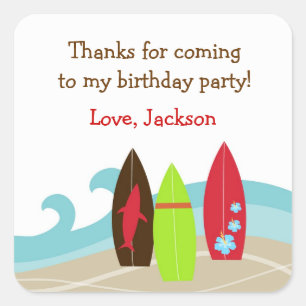 Surfer Surf Birthday Party favour stickers labels