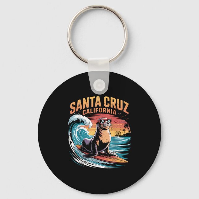Surfer Surfing 70s 80s Santa Cruz California Retro Keychain (Front)