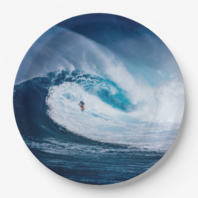 Surfer Surfing Ocean Waves Watersport Paper Plates (Front)