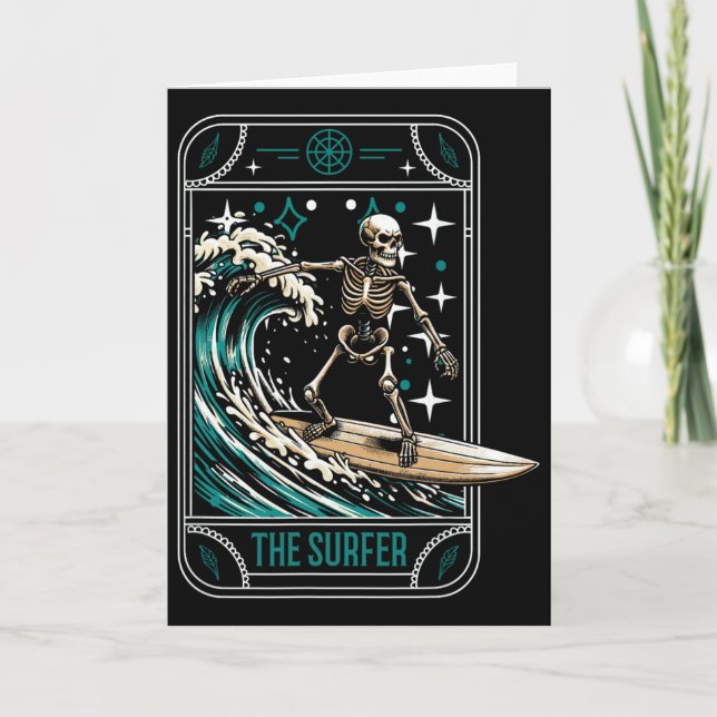 Surfer Surfing Surfboard - Waves Skeleton Tarot Ca Card (Front)