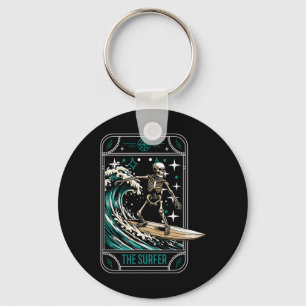 Surfer Surfing Surfboard - Waves Skeleton Tarot Ca Keychain