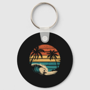 Surfer Surfing With Palm Trees Tropical Vacation _ Keychain