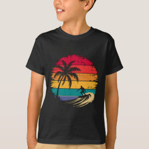 Surfer Surfing With Palm Trees Tropical Vacation T-Shirt