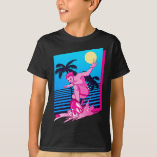 Surfer Synthwave Sunset Palm Trees Surfing 80s Art T-Shirt