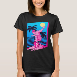 Surfer Synthwave Sunset Palm Trees Surfing 80s Art T-Shirt