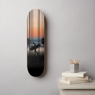 Surfer Walking Into Beach At Sunset skateboarding Skateboard