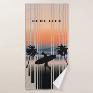 Surfer Walking Into Beach At Sunset | Surf Life  Bath Towel