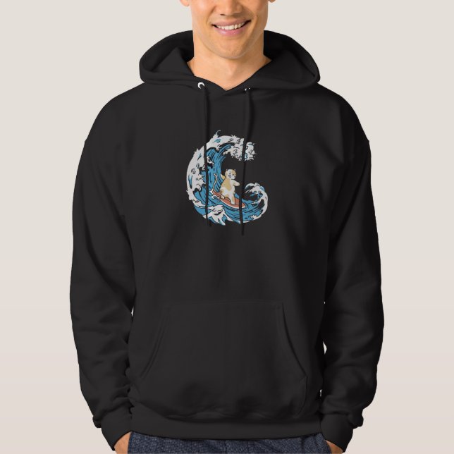 Surfer Waves Surfboard  Surfrider Cat Surfing Hoodie (Front)