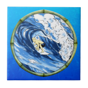 Surfer With Bamboo Frame Tile