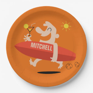 Surfer with Cocktail custom name paper plates