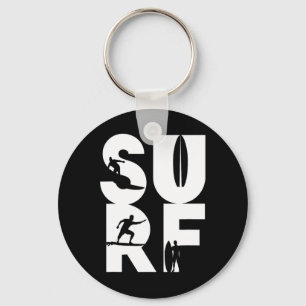 Surfer With Surfboards In Surf Wave Rider And Idea Keychain