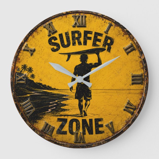 Surfer Zone Beach Coastal Surf House Wall Decor Large Clock (Front)