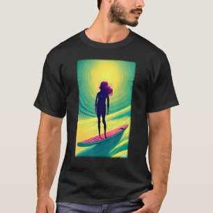 Surfergirl Girl Woman Surfboard Waves Sea Vacation T-Shirt
