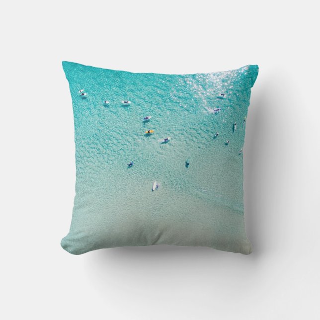 Surfers aerial view, clear ocean. throw pillow (Front)