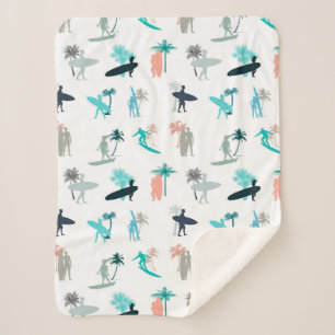 Surfers and Palm Trees Pattern Sherpa Blanket