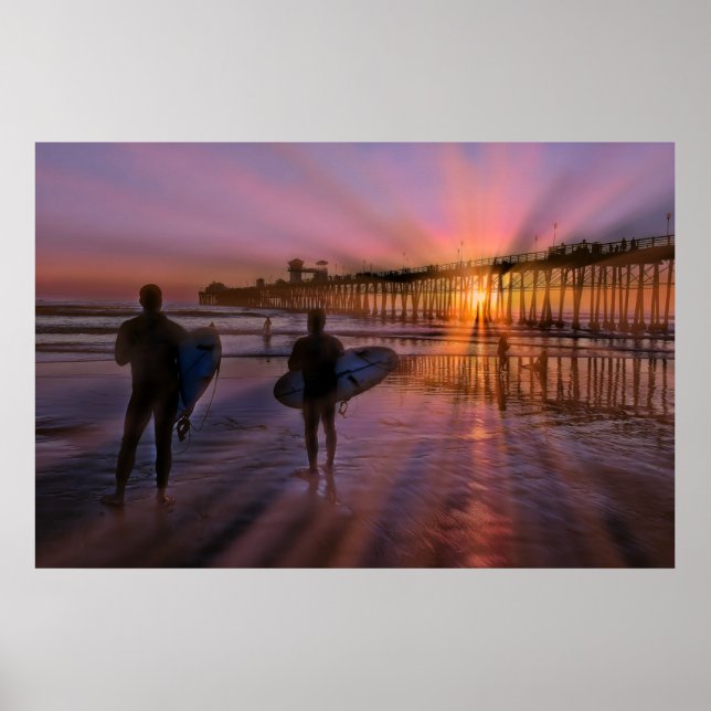 Surfers At Sunset Poster (Front)