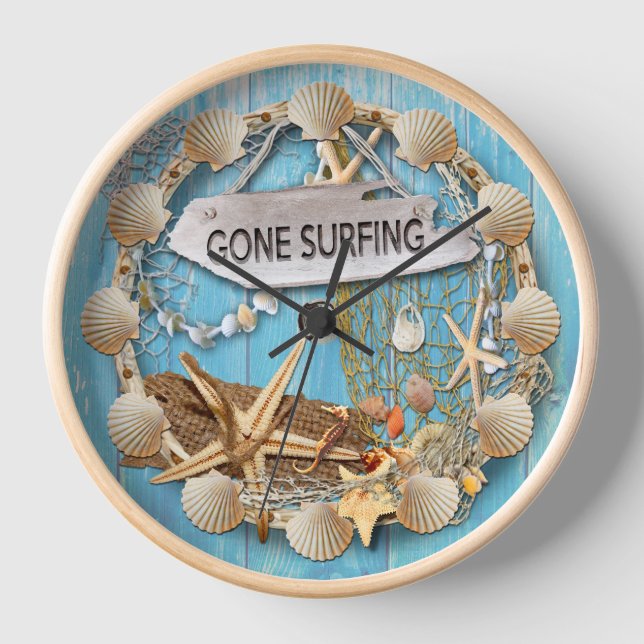 Surfer's Gone Surfing, Shell Wall Clock (Front)