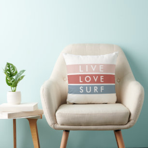 Surfers Live, Love, Surf Typography Beach Quote Throw Pillow