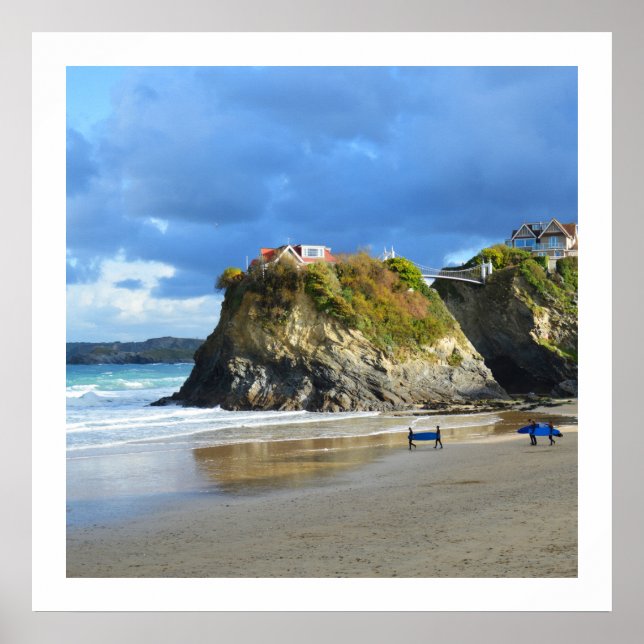 Surfers on Newquay beach Poster (Front)