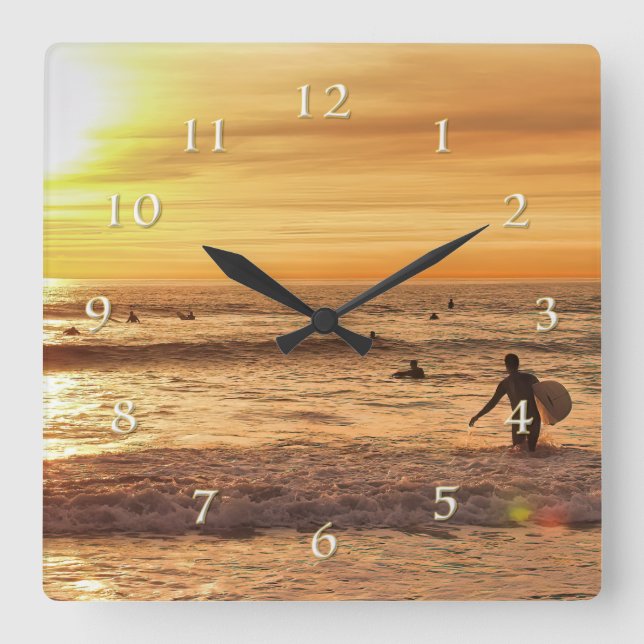 SURFERS SUN HEADING HOME SQUARE WALL CLOCK (Front)