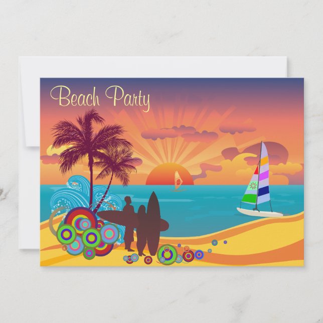 Surfers & Sunset Beach Party Invitation (Front)