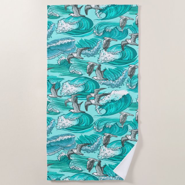 Surfers Wave Paradise & Seagulls Beach Towel (Front)