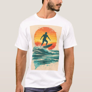 Surfeur au coucher du soleil rétro – T-Shirt d'art
