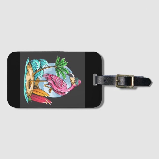 Surfin Flamingo! Luggage Tag (Front Horizontal)