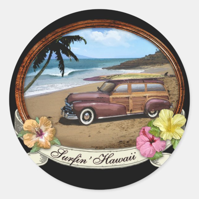 Surfin' Hawaii Classic Round Sticker (Front)