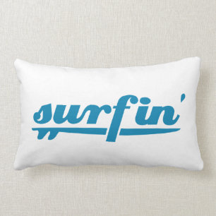 Surfin surfboard blue lumbar pillow