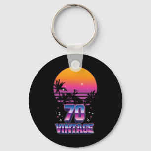 Surfing 1970 Pacific Ocean Sunset 70th Birthday 70 Keychain