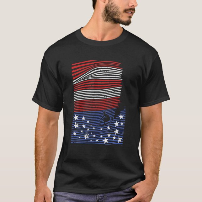 Surfing 4th Of July American Flag Wave Patriotic S T-Shirt (Front)