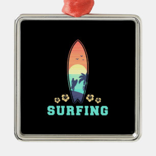 Surfing And Flower Metal Ornament
